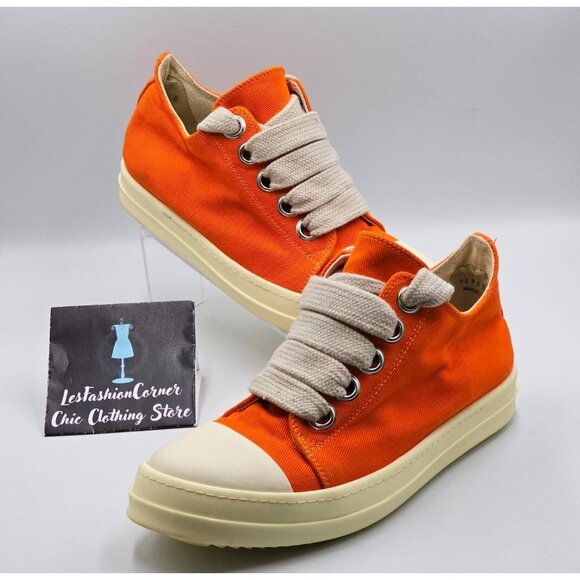 Rick Owens DRKSHDW Men's Orange Jumbo Lace Low Top Sneakers Sz 12 (45) 2817 - Picture 11 of 16